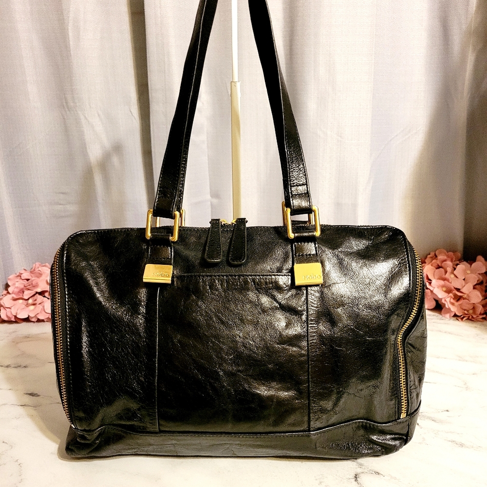 HOBO The Original Vintage Black Shiny Leather Shoulder Bag
